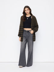 Knit V-neck Striped Oversized Cardigan