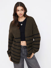 Knit V-neck Striped Oversized Cardigan