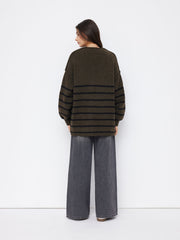 Knit V-neck Striped Oversized Cardigan