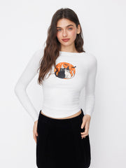 Round Neckline Cat & Bat Graphic Tee