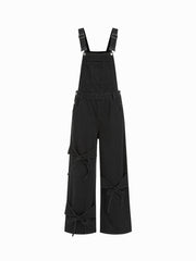 Denim Bowknot Buckle Up Pocket Wide Leg Jumpsuit