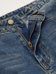 Cider Stretch Denim Mid Rise Plaid Roll Hem Straight Leg Jeans