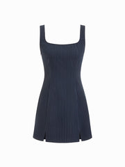 Scoop Neckline Checks Zipper Mini Dress