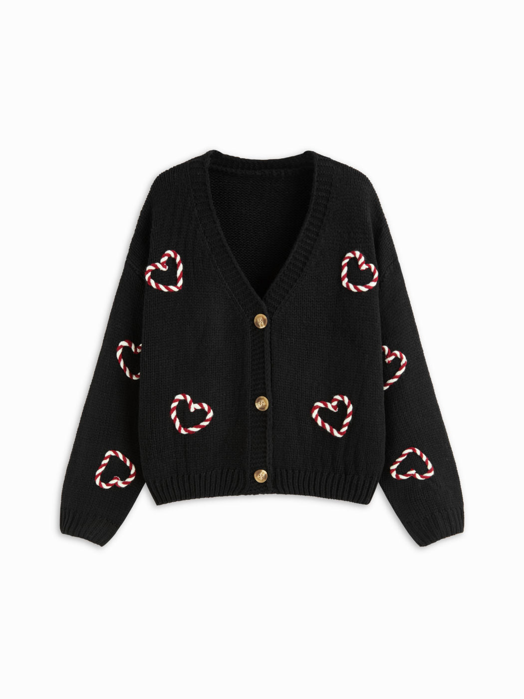 Knit Heart Graphic V-neck Button Long Sleeve Oversized Cardigan