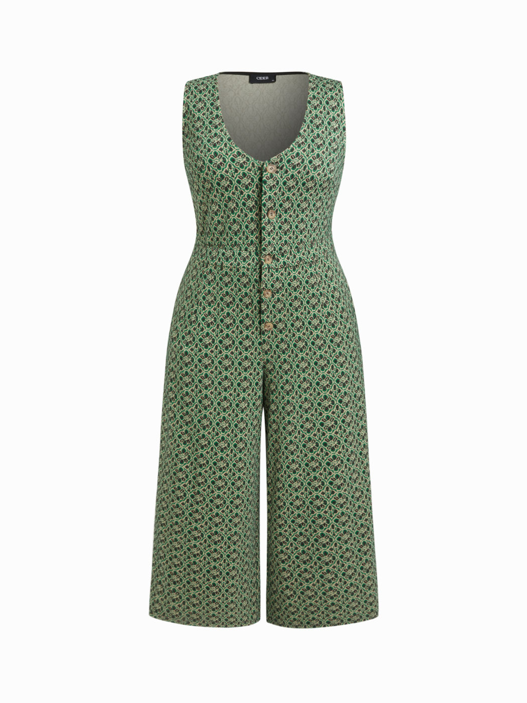 Jacquard Floral V-neck Button Wide Leg Jumpsuit Curve & Plus