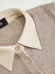 Two Tone Collar Long Sleeve Button Top