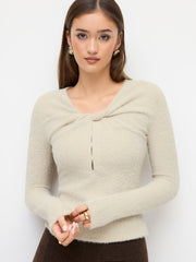 V-neck Long Sleeve Twist Cut Out Top