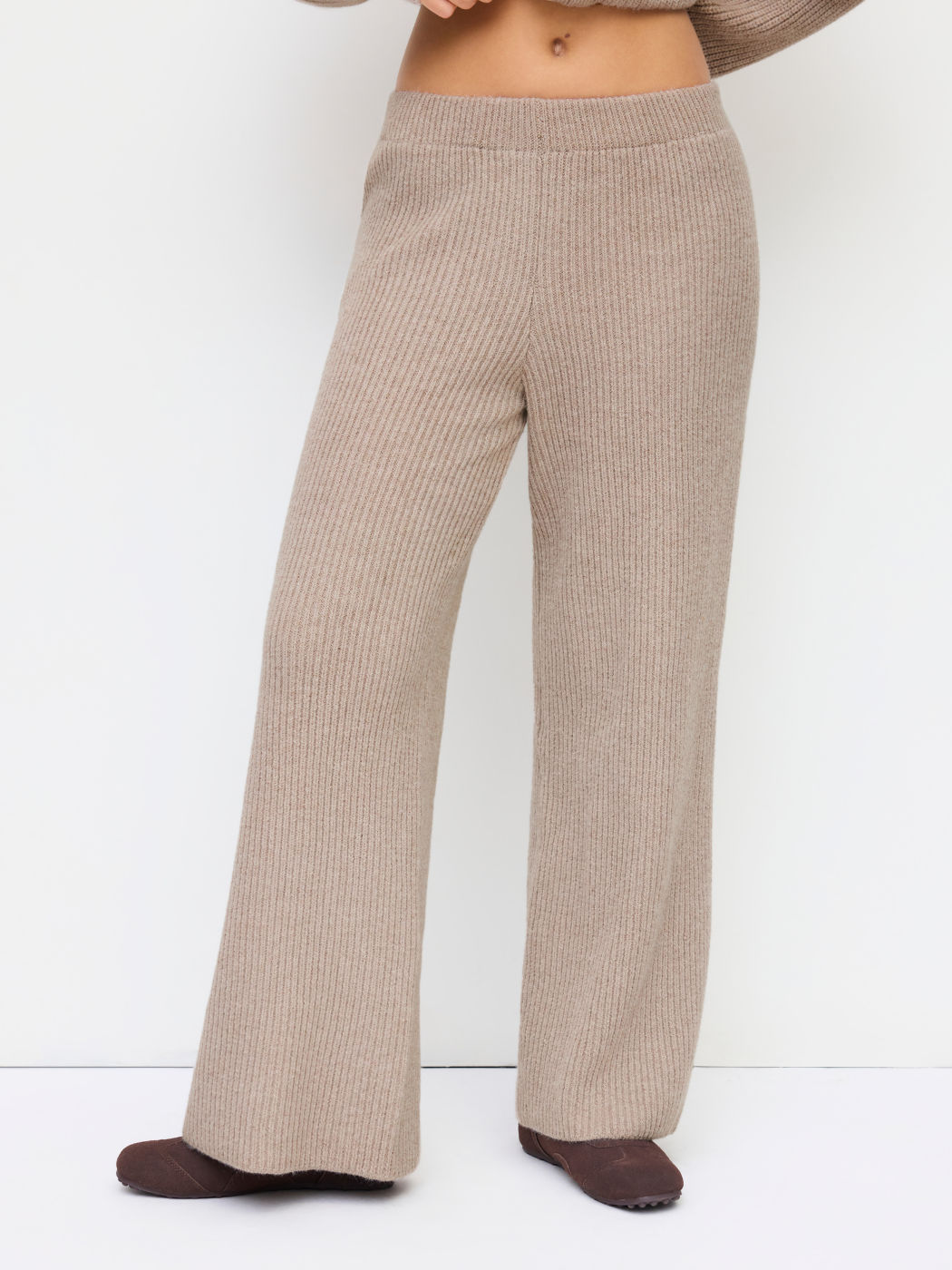Knit Wool-blend Mid Rise Elastic Waist Straight Leg Trousers