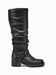 BUCKLE CHUNKY HEELED KNEE HIGH BOOTS