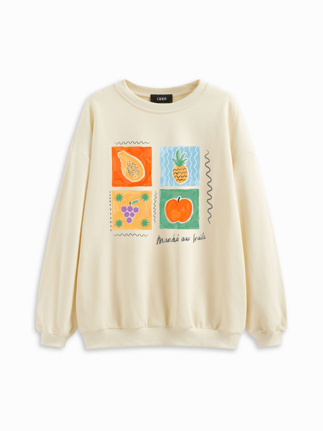 Cotton Round Neckline Fruit Graphic Oversized Sweatshirt