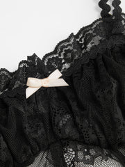 Lace Sweetheart Bowknot Lettuce Trim Lingerie With Brief Set