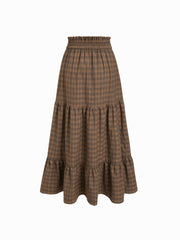 Elastic Waist Check Knotted Tiered Maxi Skirt