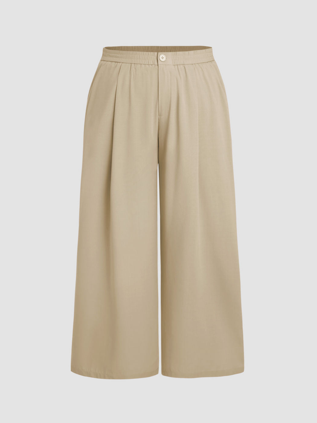 Solid High Waist Pleated Pocket Wide Leg Trousers Curve & Plus