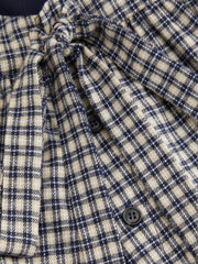 Flannel Round Neckline Tartan Tie Side Knotted Ruffle Hem Mini Dress