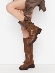 MULTI-BUCKLE CHUNKY HEELED BOOTS