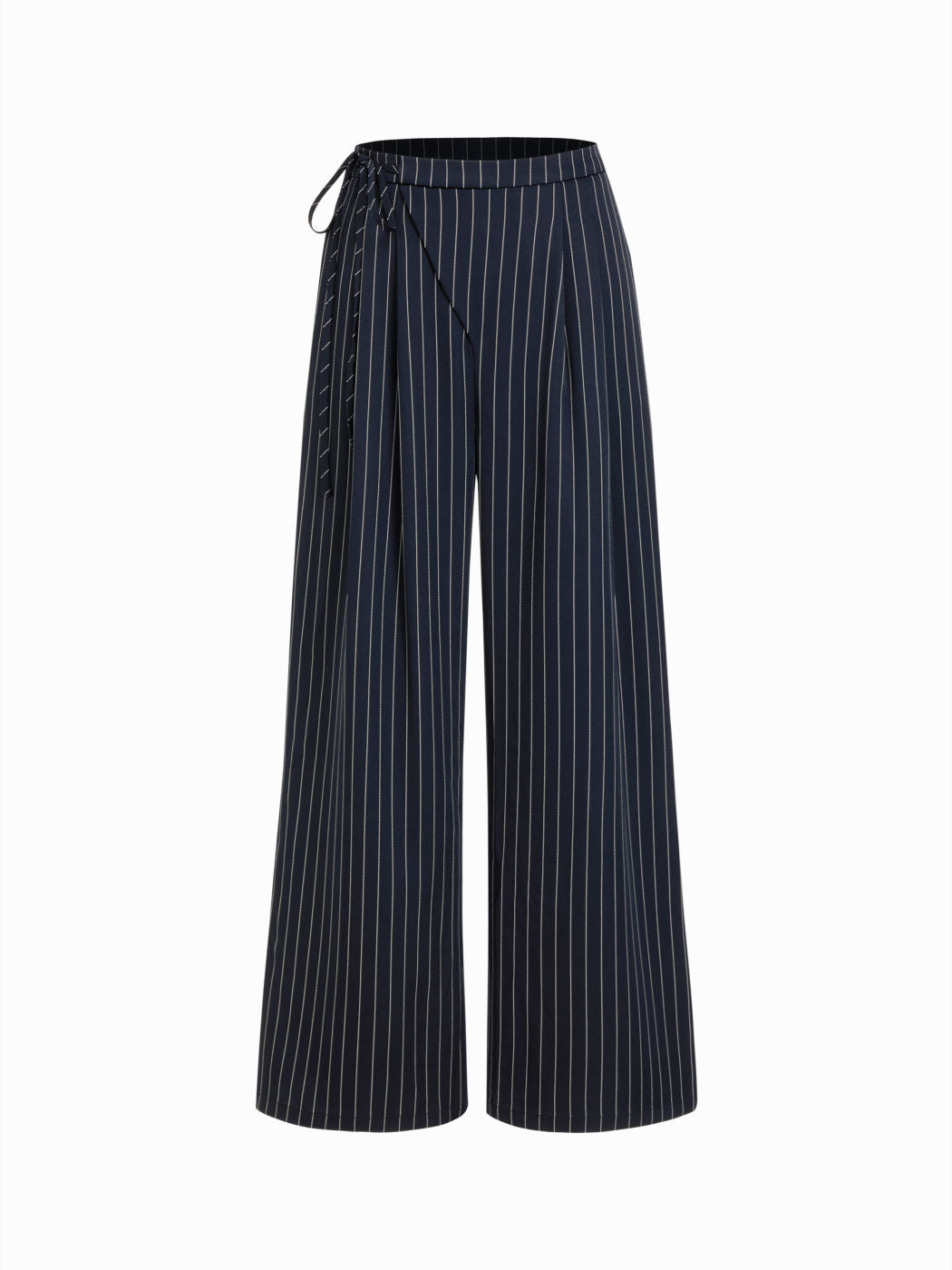 Mid Rise Tie Side Knotted Pleated Wide Leg Trousers