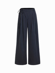 Mid Rise Tie Side Knotted Pleated Wide Leg Trousers