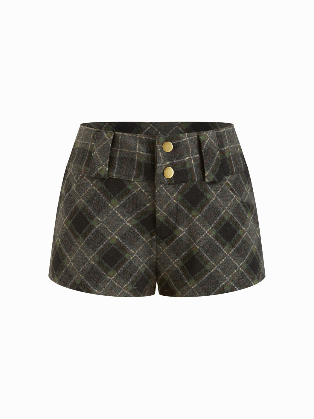 Jacquard Low Rise Plaid Metal Button Micro Shorts
