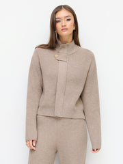 Knit Wool-blend Stand Collar Long Sleeve Zipper Oversized Cardigan
