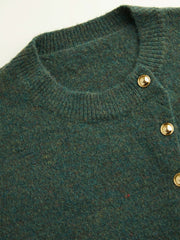 Knit Wool-blend Round Neckline Metal Button Oversized Top Curve & Plus