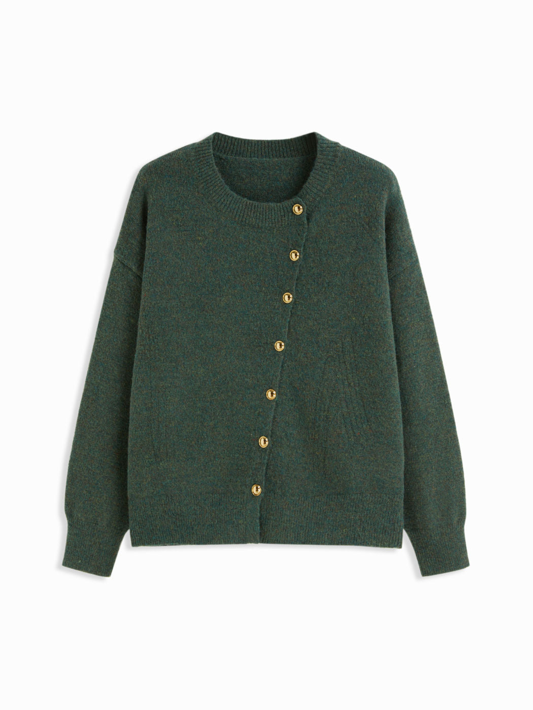 Knit Wool-blend Round Neckline Metal Button Oversized Top Curve & Plus