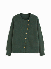 Knit Wool-blend Round Neckline Metal Button Oversized Top Curve & Plus