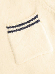Knit Polo V-neck Long Sleeve Contrasting Binding Oversized Sweater