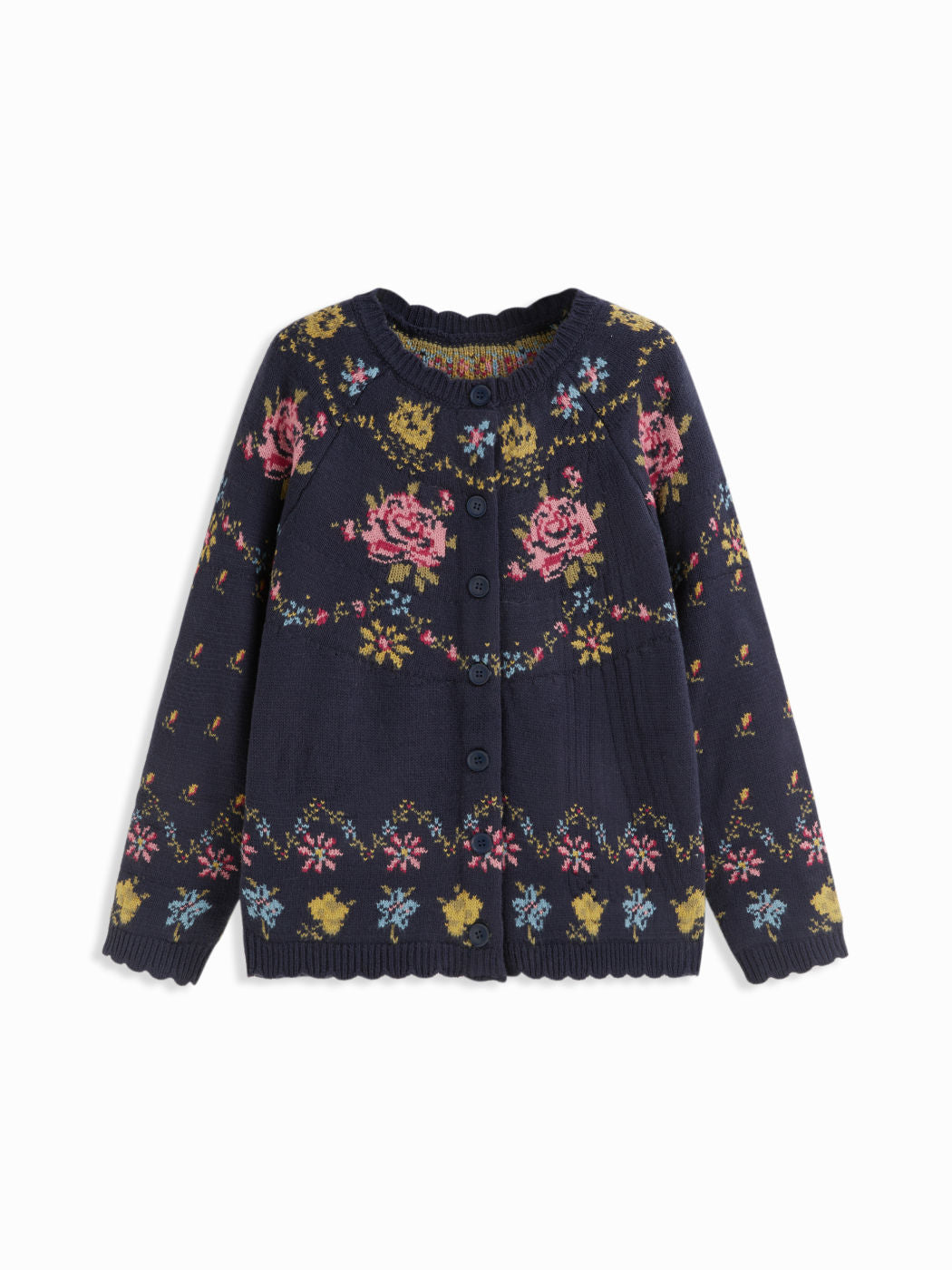 Knit Floral Round Neck Long Sleeve Oversized Cardigan