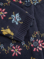 Knit Floral Round Neck Long Sleeve Oversized Cardigan