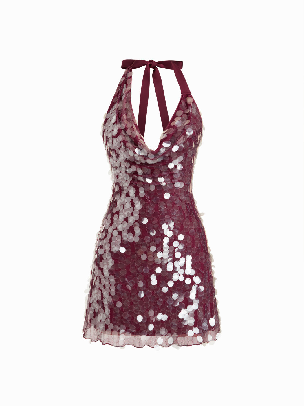 Sequin Halter Neckline Backless Lettuce Trim Mini Dress