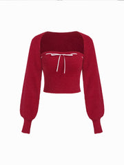 Knit Bowknot Tube Top With Crop Shrug