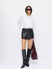 Stand Collar Long Sleeve Knotted Button Shirt Bodysuit