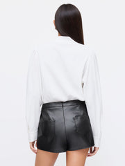 Stand Collar Long Sleeve Knotted Button Shirt Bodysuit