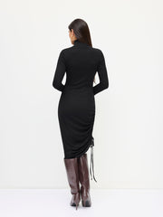 High Neck Ruched Drawstring Maxi Dress