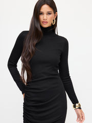 High Neck Ruched Drawstring Maxi Dress