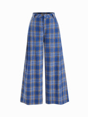 Flannel Check Button Wide Leg Trousers