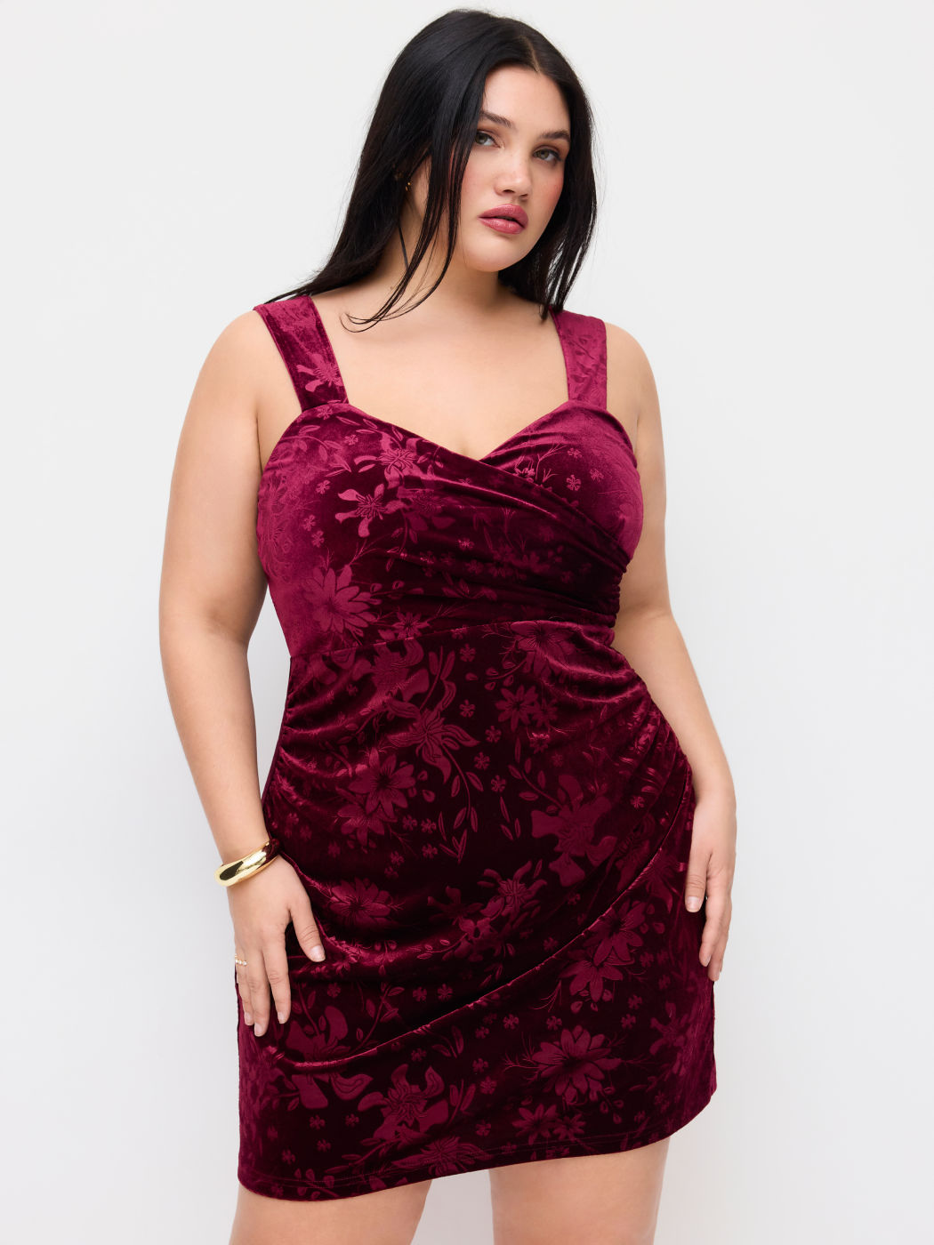 Velvet Sweetheart Neckline Floral Ruched Mermaid Maxi Dress Curve & Plus