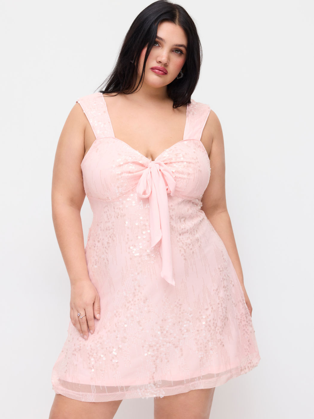 Sequins Sweetheart Bowknot Cami Mini Dress Curve & Plus