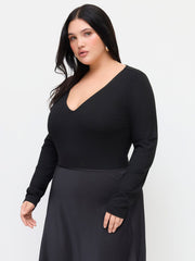 V-neck Solid Bodysuit Curve & Plus