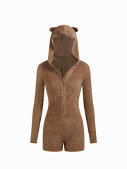 Hooded Button Long Sleeve Romper