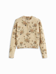 Knit Floral Graphic Round Neckline Button Floral Cardigan