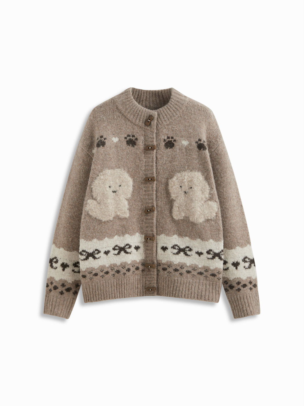 Knit Dog Graphic Fair Isle Toggle Button Oversized Cardigan