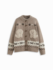 Knit Dog Graphic Fair Isle Toggle Button Oversized Cardigan