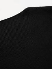 Knit Boat Neck Asymmetrical Hem Split Long Sleeve Top