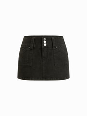 Denim Low Rise Button A-line Micro Skirt