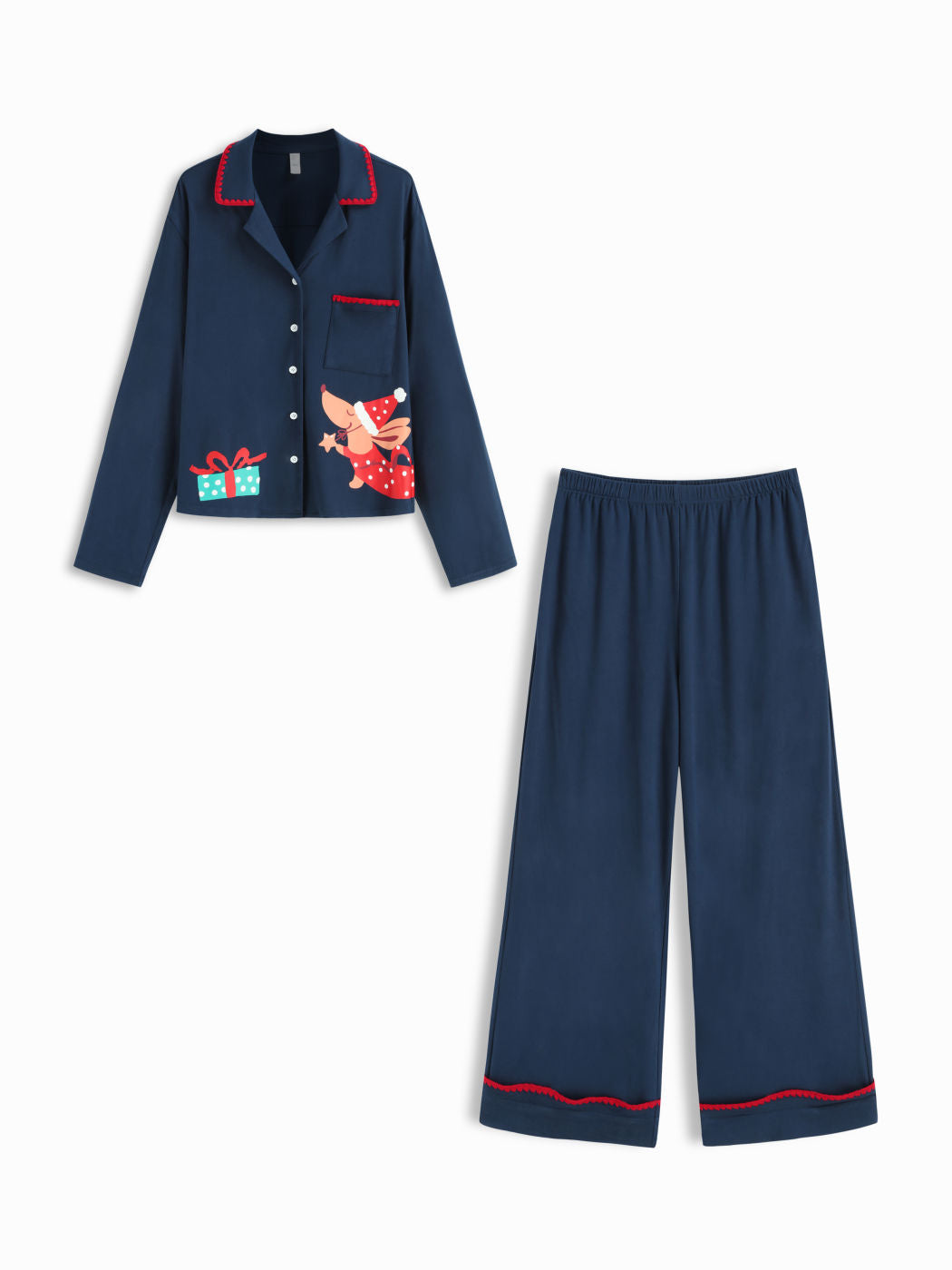 Christmas Dog Graphic Oversized Top & Mid Rise Wide Leg Trousers Loungewear Set