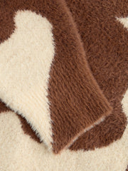 Knit Wool-blend Cow Pattern Round Neck Oversized Sweater