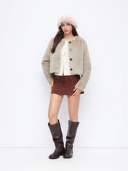 Faux Fur Round Neckline Long Sleeve Oversized Crop Jacket
