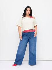 Cotton-blend Asymmetrical Neck Tee With Halter Neckline Stripe Top Curve & Plus
