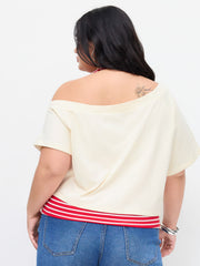 Cotton-blend Asymmetrical Neck Tee With Halter Neckline Stripe Top Curve & Plus